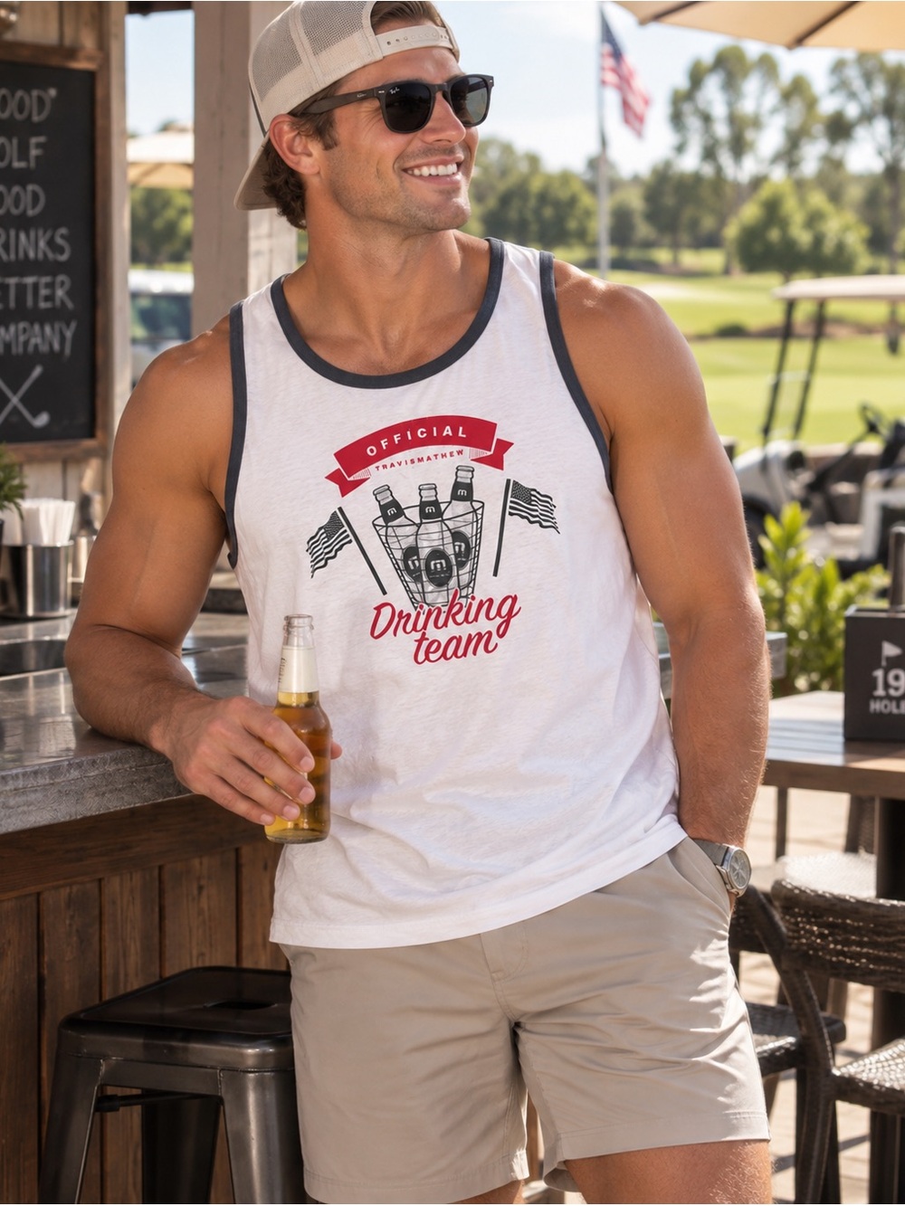 TRAVIS MATHEW White and Red Graphic Tank Top Size Large